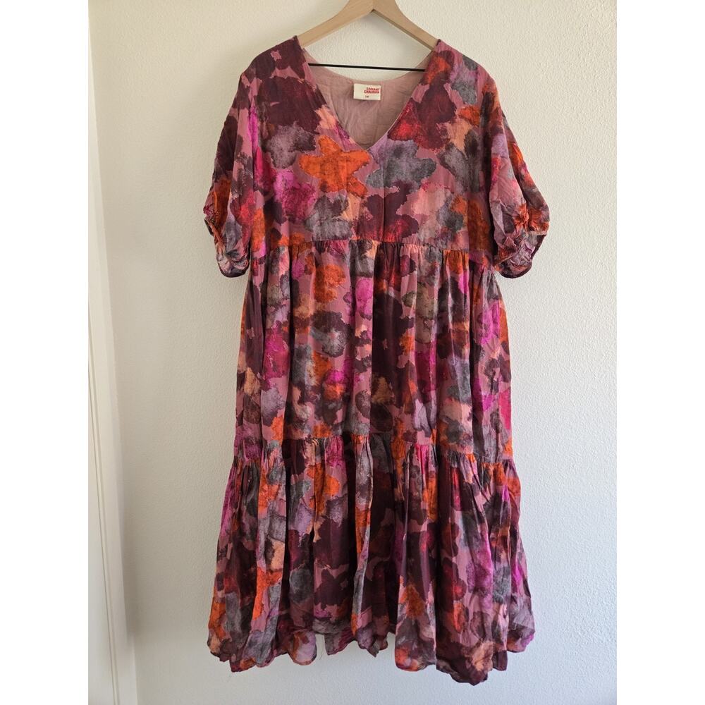 Samant Chauhan Anthropologie Clemencia Tiered Midi Dress Floral XL Boho Pink